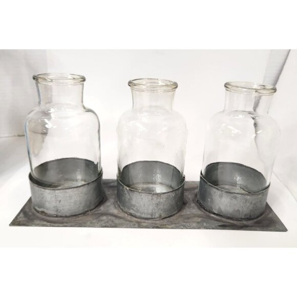 Set of 3 Small 6 inch Glass Vases with Metal Stand for Flowers Home Decor Cente - Picture 2 of 7